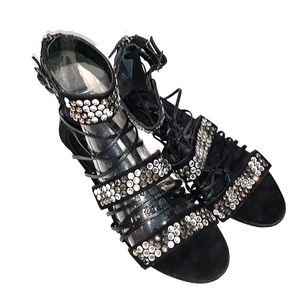 La Victoire Black Leather & Suede Sandals
